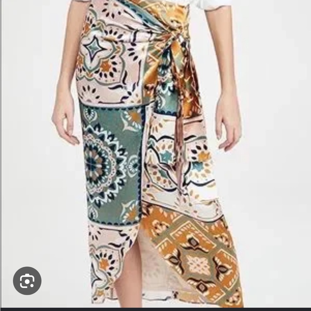 Silvia Tcherassi Bannen Patchwork Wrap Skirt in Green, Mustard & Cream